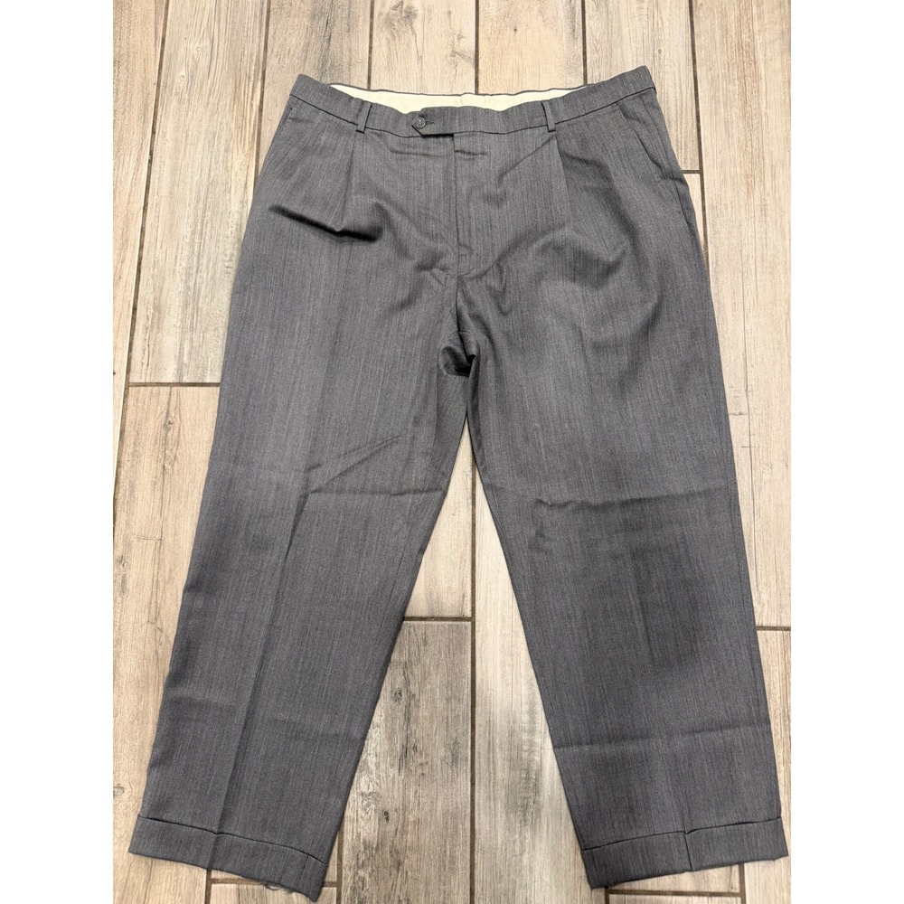 Hart Schaffner Marx Mens Grey Pleated Cuffed Dress Pants Business Trousers 40x26